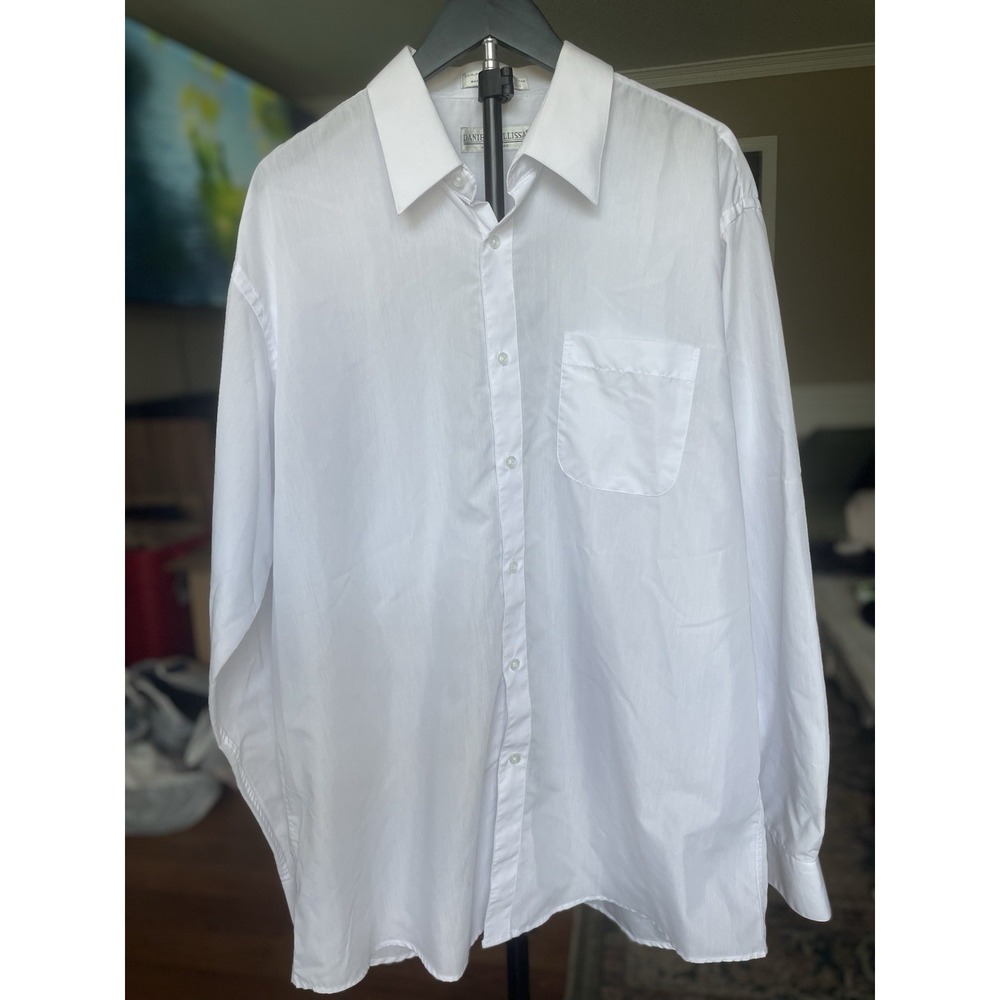 Daniel Elissa Men's Dress Shirt Size XL, White Button Down Long Sleeve